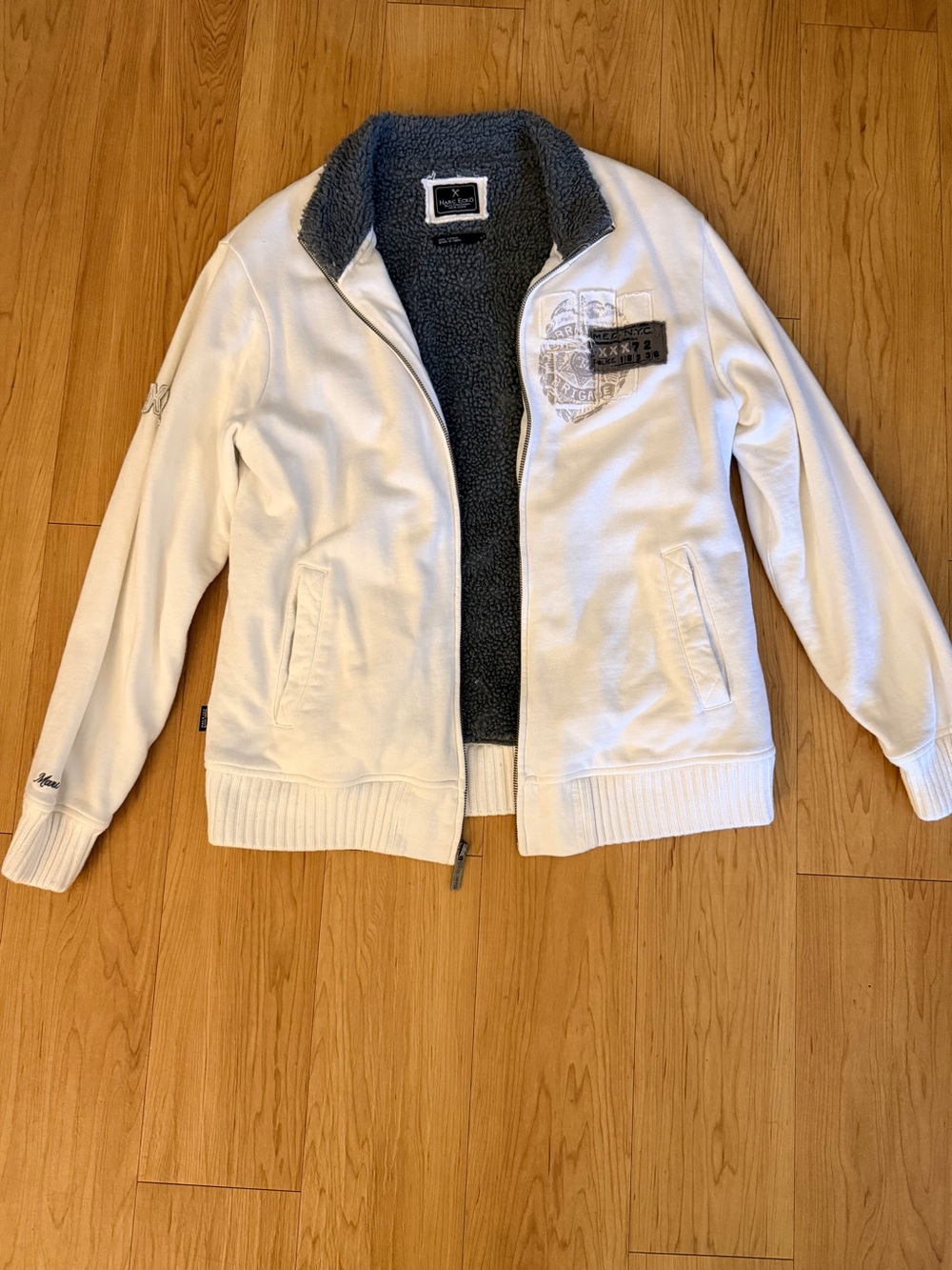 Marc Ecko White Jacket with Gray Sherpa Lining